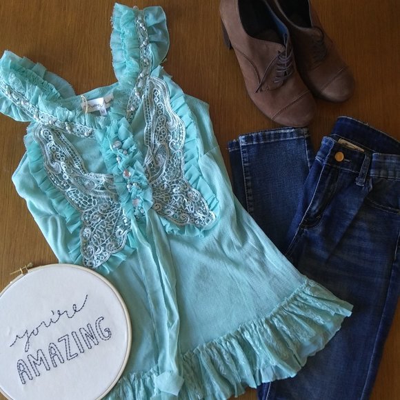 Pretty Angel Aqua Lace Embellished Top - Picture 4 of 13